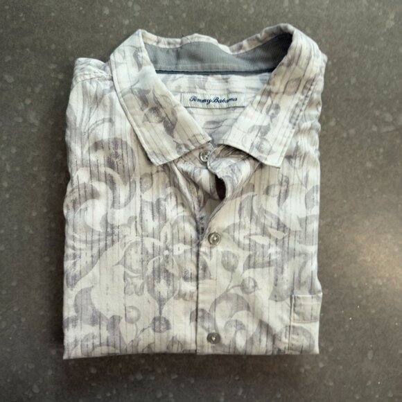 Tommy Bahama Taupe & Grey Leaf Print Long Sleeve Shirt - Size XXL - Picture 2 of 12
